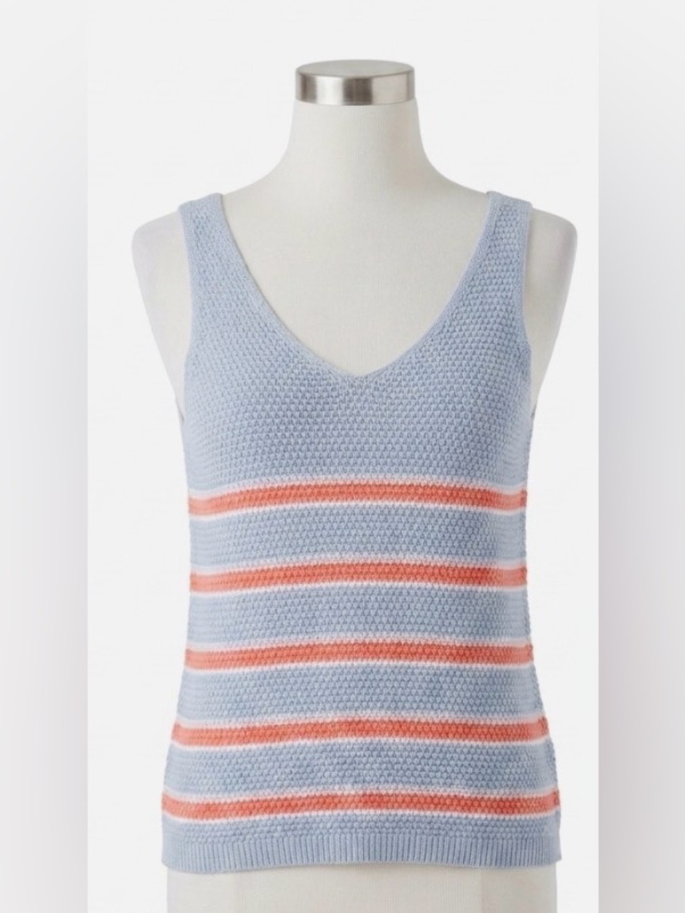 Southern Tide Light Blue Knit Tank with Coral Stripes